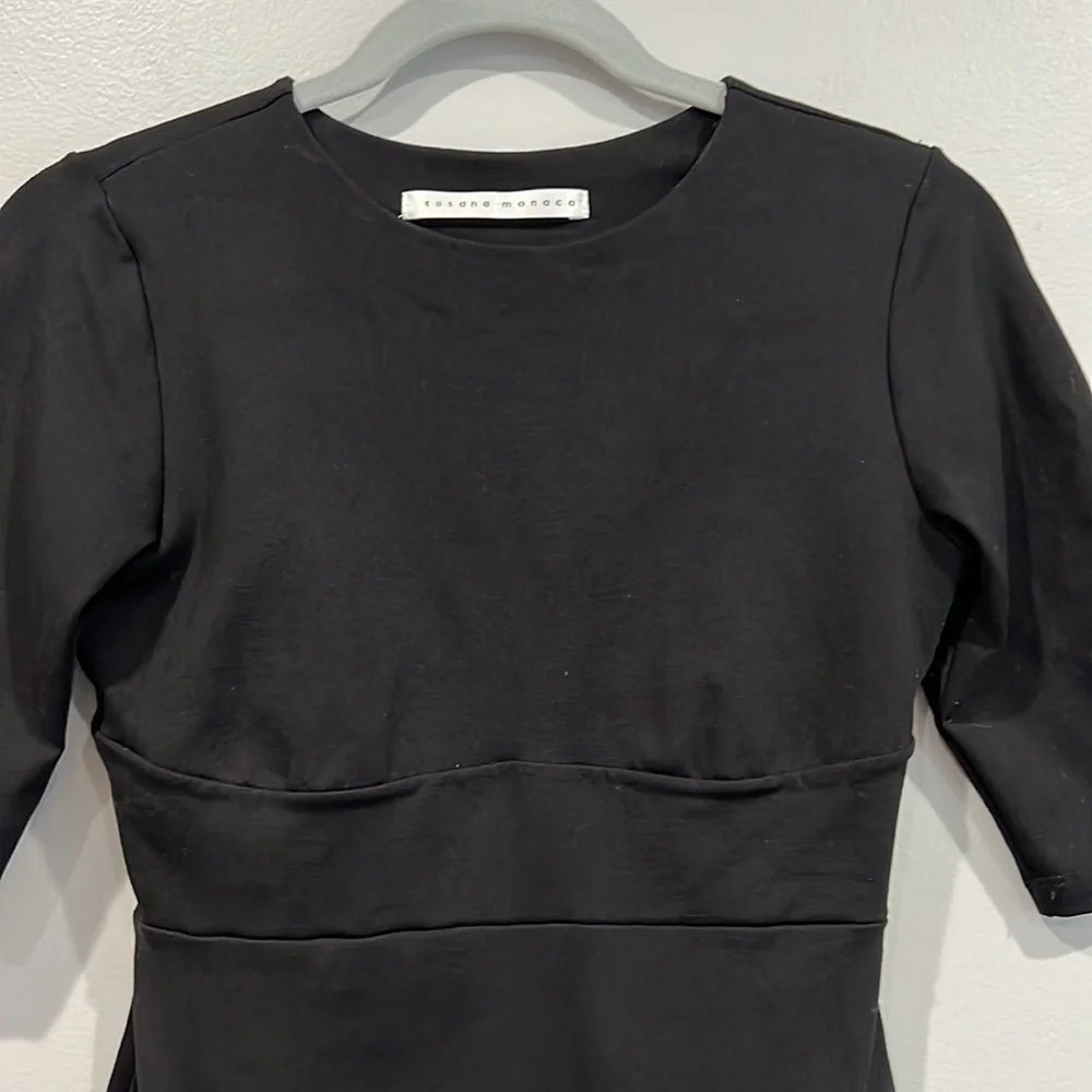 Susana Monaco Open Back Sexy Little Black Short Sleeve Stretch Mini Dress M 6 8 - Picture 5 of 12